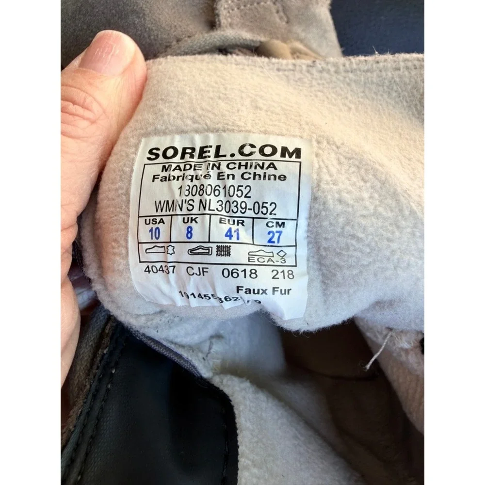 Sorel Boots Womens 10 Grey Explorer Joan Waterproof Suede‎ Faux Fur NL3039-052